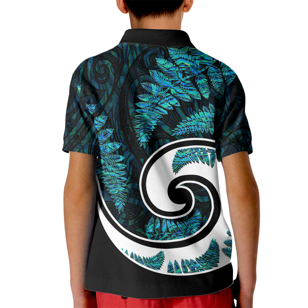 New Zealand Kid Polo Shirt Maori With Silver Fern Papua Shell Green Ver.2 - Vibe Hoodie Shop