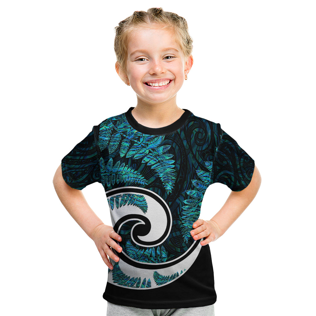 New Zealand Kid T Shirt Maori With Silver Fern Papua Shell Green Ver.2 - Vibe Hoodie Shop