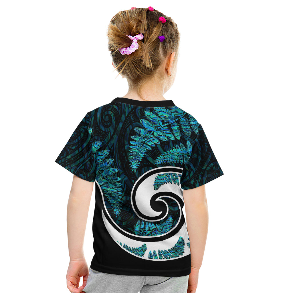 New Zealand Kid T Shirt Maori With Silver Fern Papua Shell Green Ver.2 - Vibe Hoodie Shop