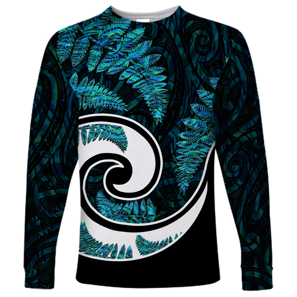 New Zealand Long Sleeve Shirt Maori With Silver Fern Papua Shell Green Ver.2 - Vibe Hoodie Shop