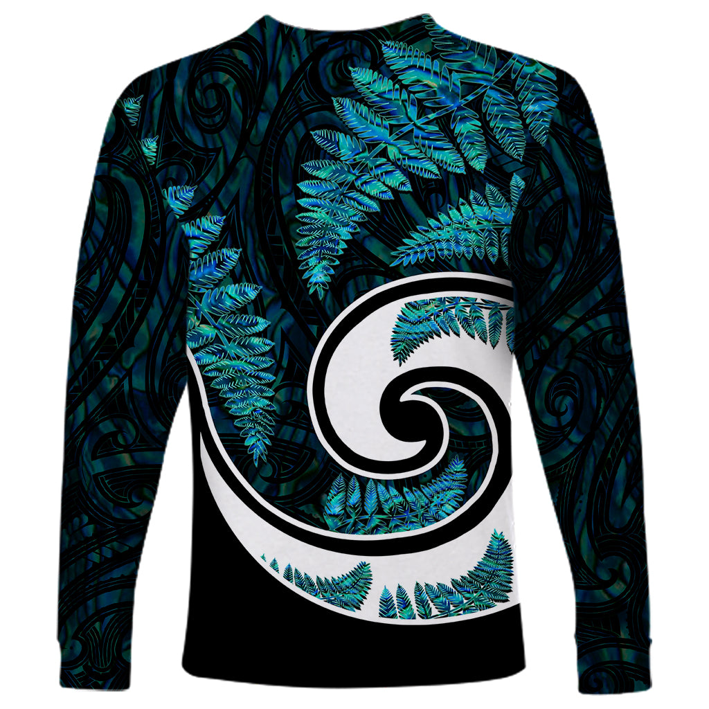 New Zealand Long Sleeve Shirt Maori With Silver Fern Papua Shell Green Ver.2 - Vibe Hoodie Shop