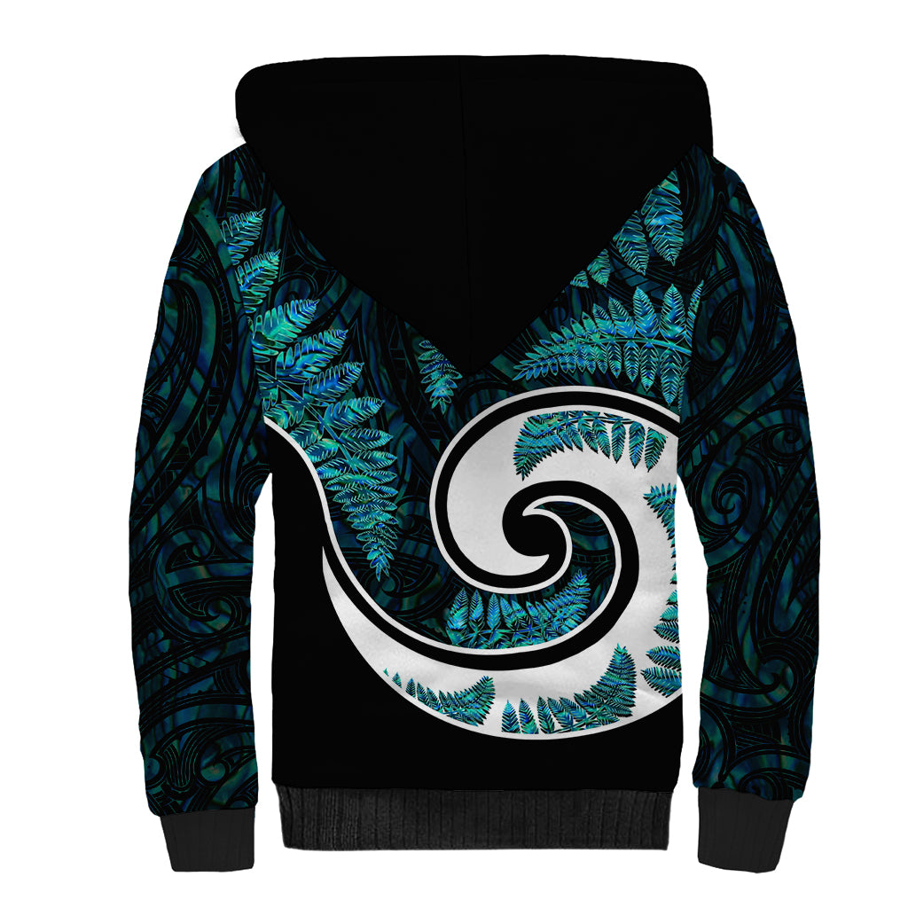 New Zealand Sherpa Hoodie Maori With Silver Fern Papua Shell Green Ver.2 - Vibe Hoodie Shop