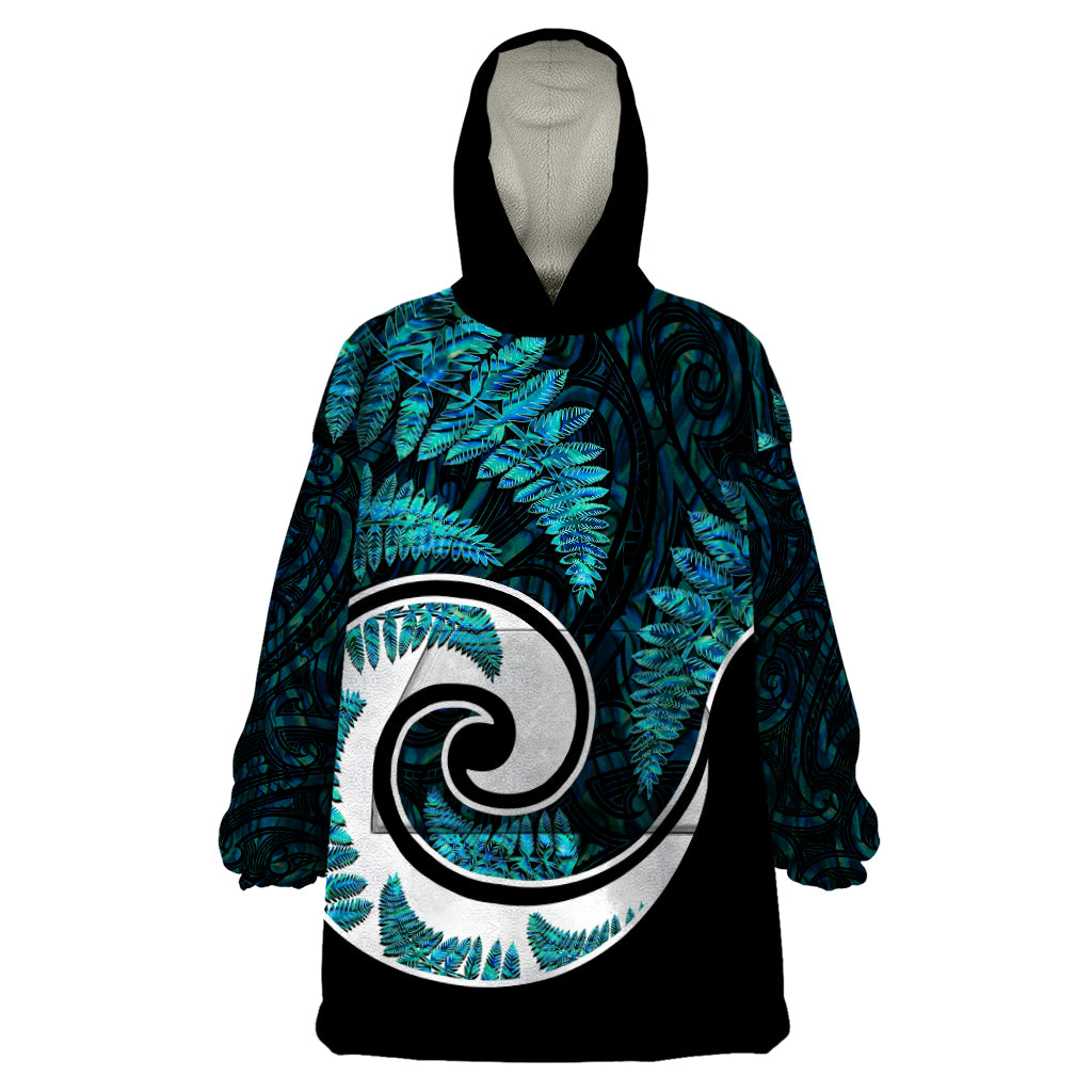 New Zealand Wearable Blanket Hoodie Maori With Silver Fern Papua Shell Green Ver.2 - Vibe Hoodie Shop