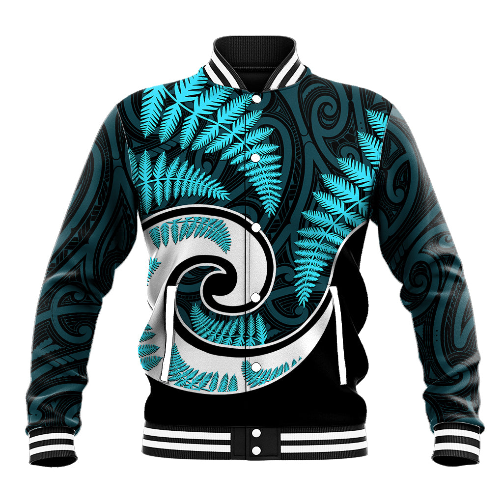 New Zealand Baseball Jacket Maori With Silver Fern Light Blue - Vibe Hoodie Shop