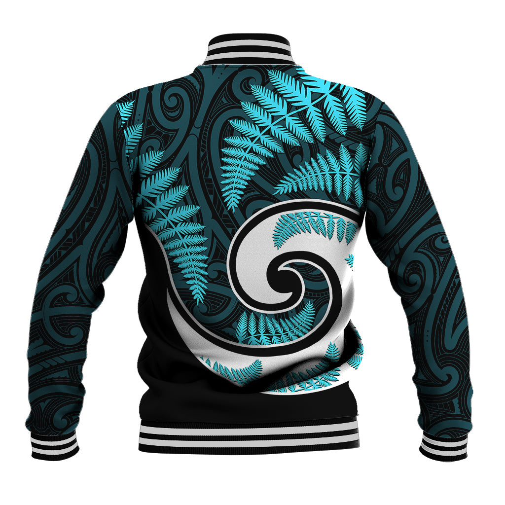 New Zealand Baseball Jacket Maori With Silver Fern Light Blue - Vibe Hoodie Shop