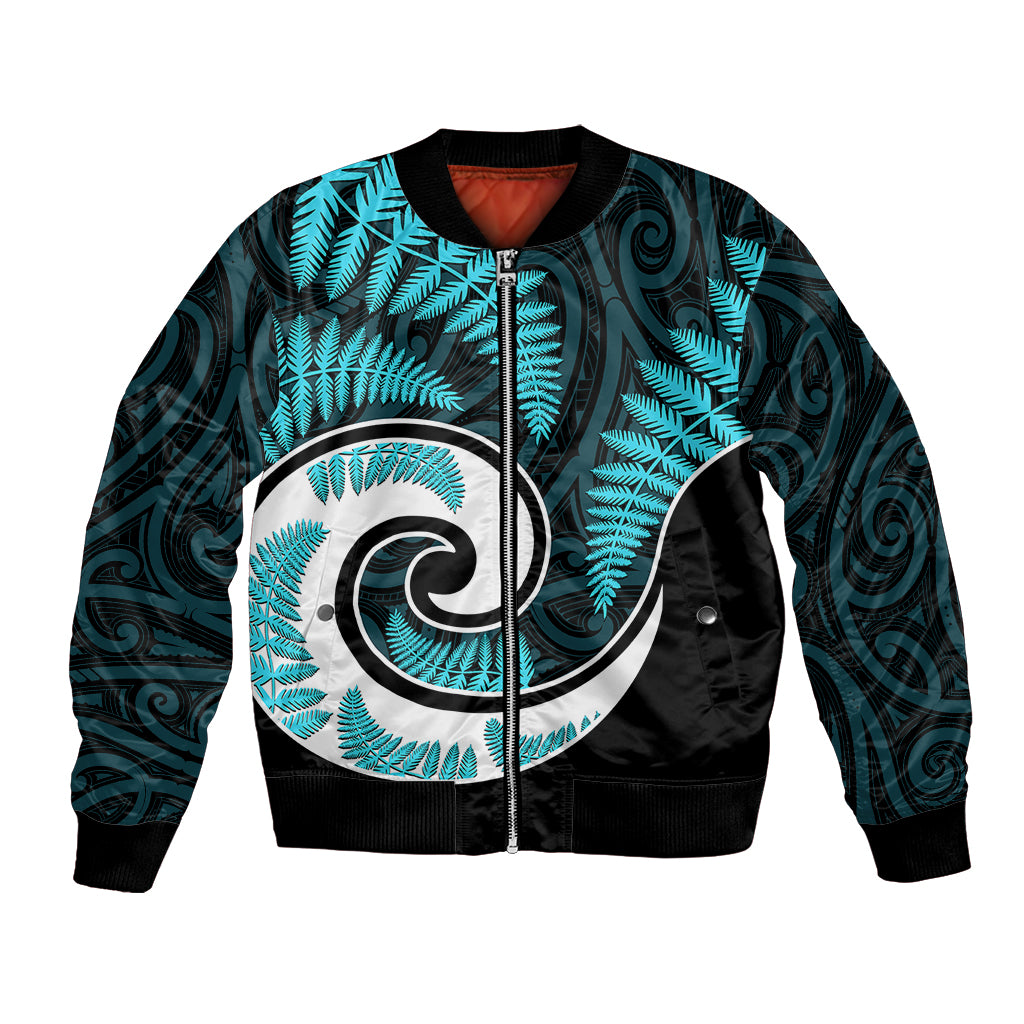 New Zealand Bomber Jacket Maori With Silver Fern Light Blue - Vibe Hoodie Shop