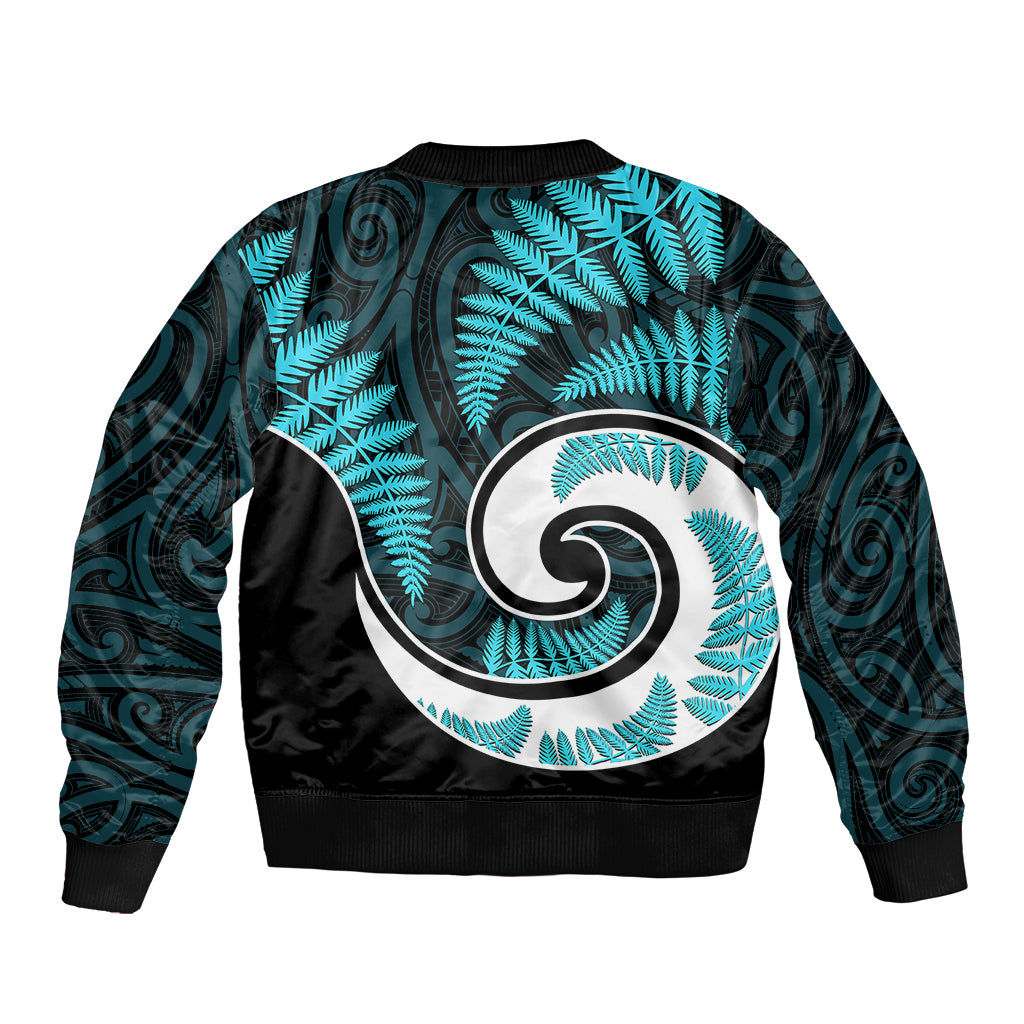 New Zealand Bomber Jacket Maori With Silver Fern Light Blue - Vibe Hoodie Shop