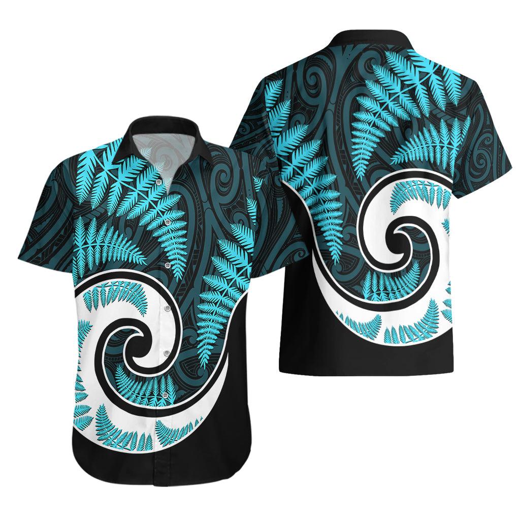 New Zealand Hawaiian Shirt Maori With Silver Fern Light Blue - Vibe Hoodie Shop