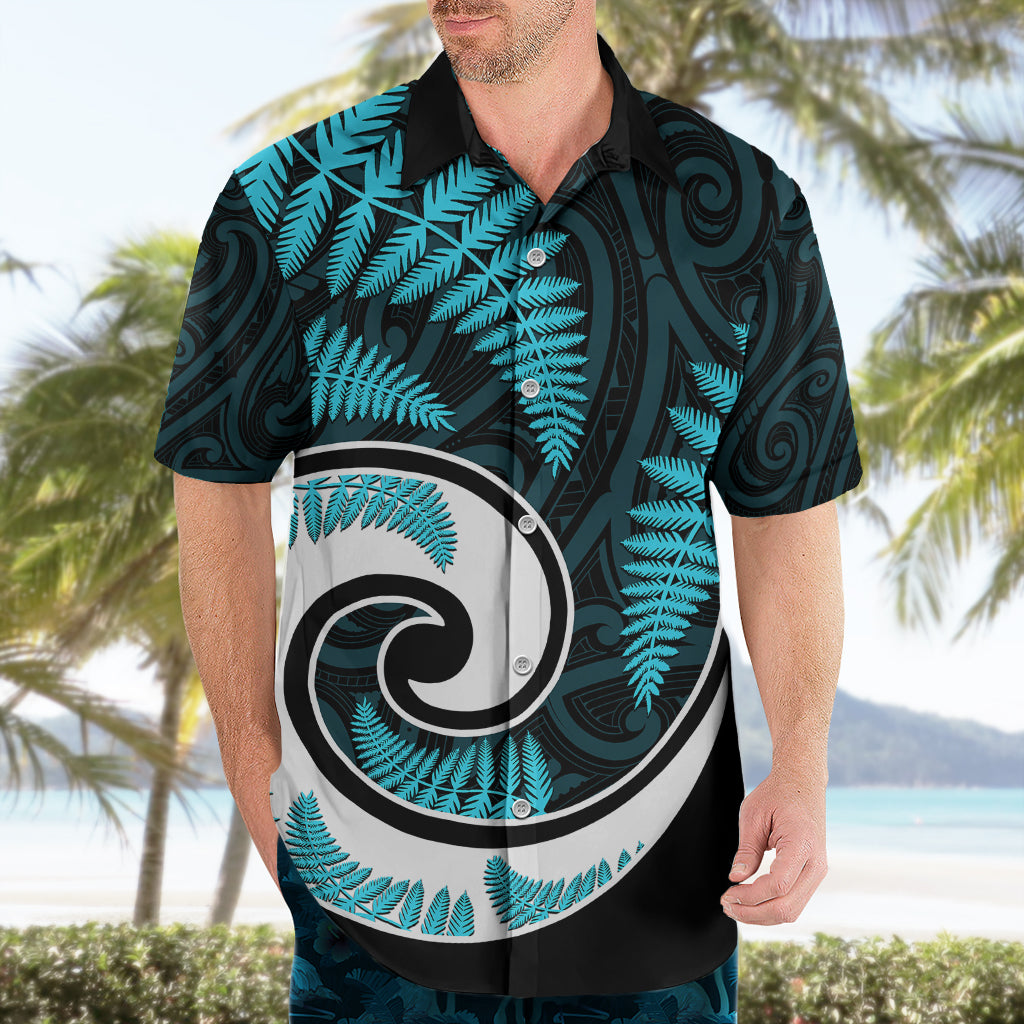 New Zealand Hawaiian Shirt Maori With Silver Fern Light Blue - Vibe Hoodie Shop