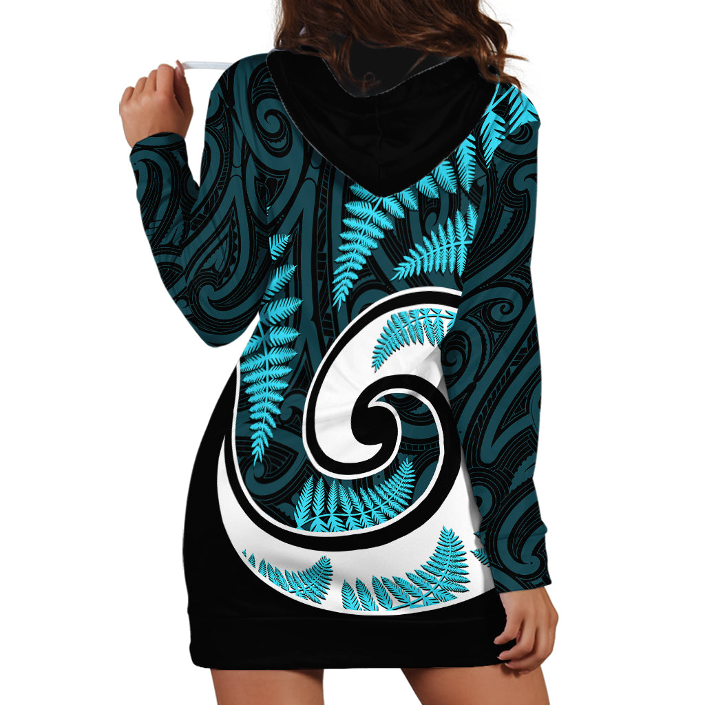 New Zealand Hoodie Dress Maori With Silver Fern Light Blue - Vibe Hoodie Shop