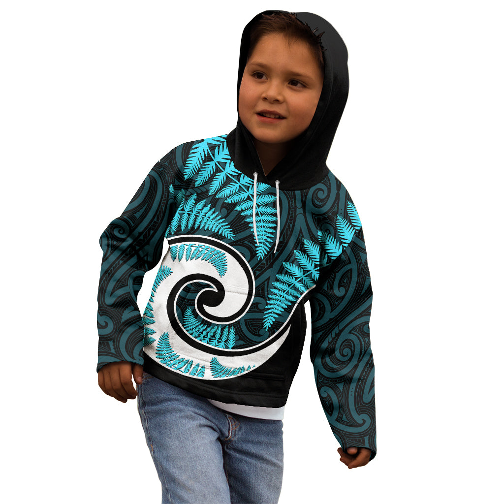 New Zealand Kid Hoodie Maori With Silver Fern Light Blue - Vibe Hoodie Shop