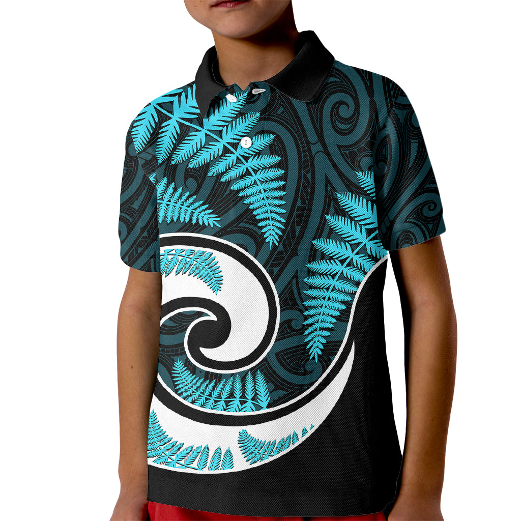 New Zealand Kid Polo Shirt Maori With Silver Fern Light Blue - Vibe Hoodie Shop