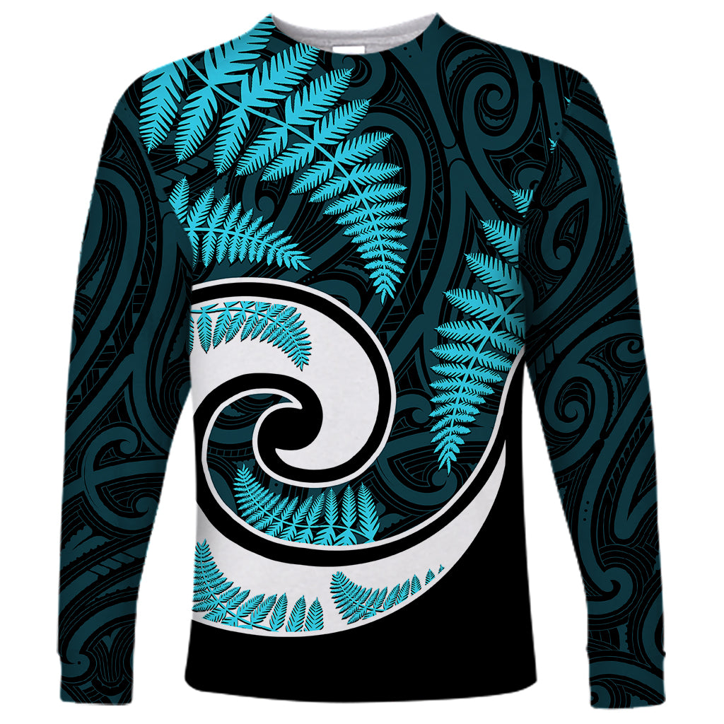 New Zealand Long Sleeve Shirt Maori With Silver Fern Light Blue - Vibe Hoodie Shop