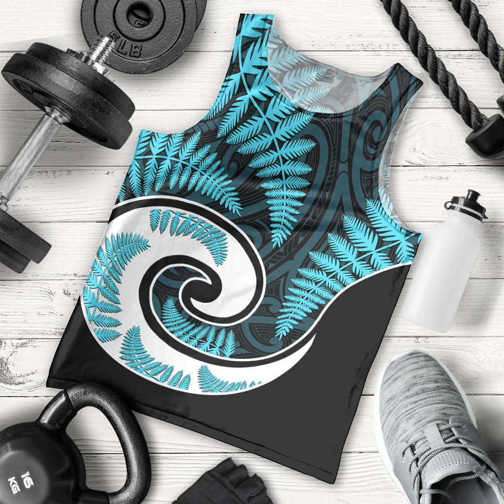 New Zealand Men Tank Top Maori With Silver Fern Light Blue - Vibe Hoodie Shop