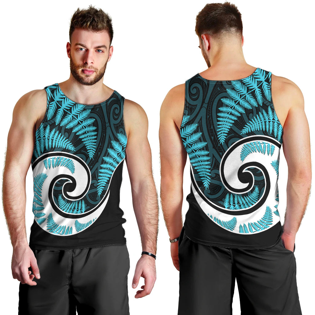 New Zealand Men Tank Top Maori With Silver Fern Light Blue - Vibe Hoodie Shop