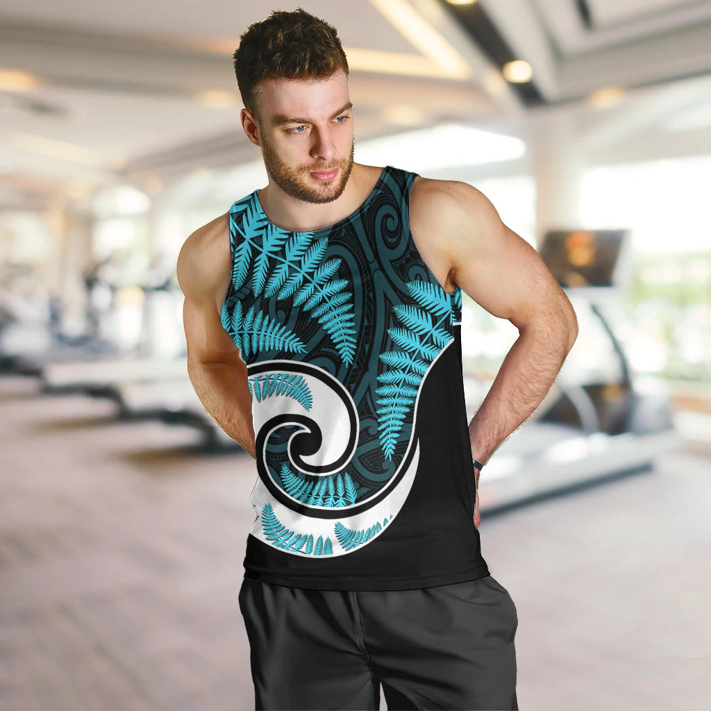 New Zealand Men Tank Top Maori With Silver Fern Light Blue - Vibe Hoodie Shop