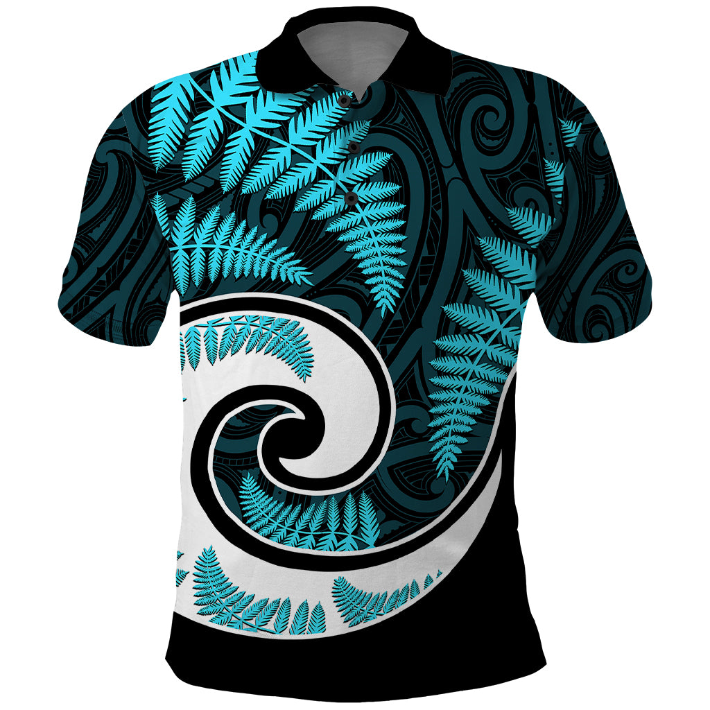 New Zealand Polo Shirt Maori With Silver Fern Light Blue - Vibe Hoodie Shop