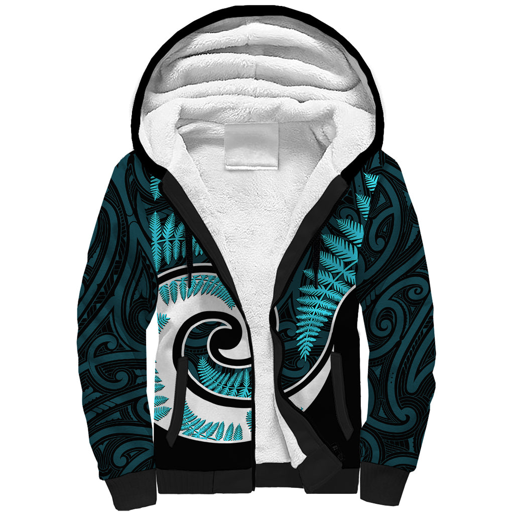 New Zealand Sherpa Hoodie Maori With Silver Fern Light Blue - Vibe Hoodie Shop