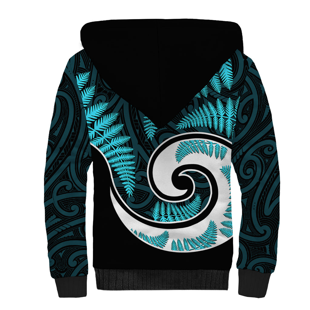 New Zealand Sherpa Hoodie Maori With Silver Fern Light Blue - Vibe Hoodie Shop