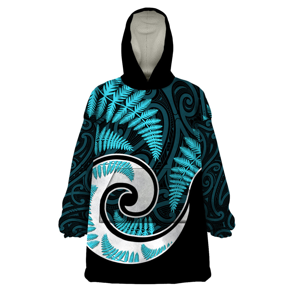 New Zealand Wearable Blanket Hoodie Maori With Silver Fern Light Blue - Vibe Hoodie Shop