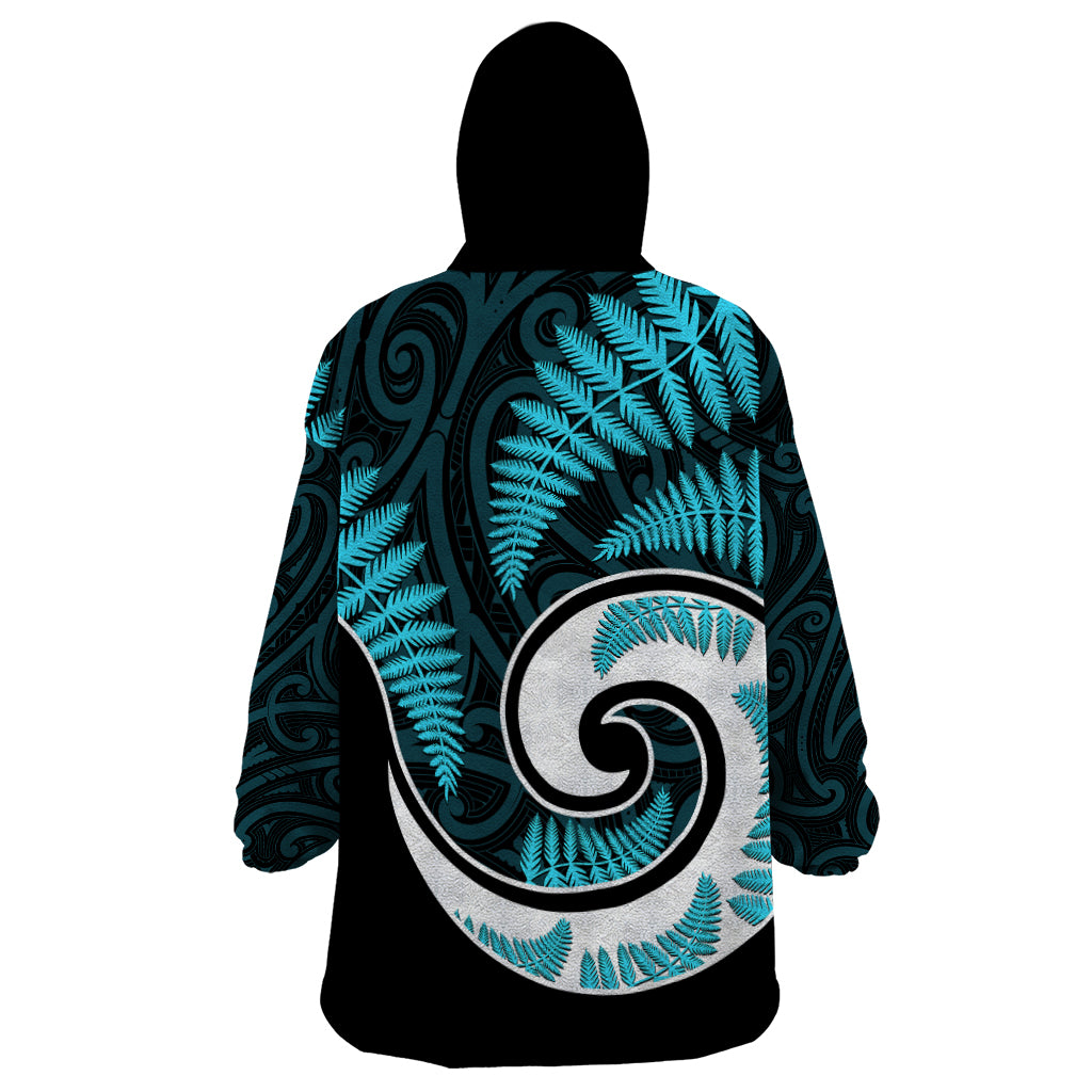 New Zealand Wearable Blanket Hoodie Maori With Silver Fern Light Blue - Vibe Hoodie Shop