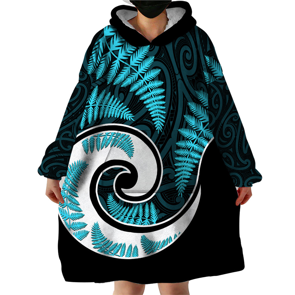 New Zealand Wearable Blanket Hoodie Maori With Silver Fern Light Blue - Vibe Hoodie Shop