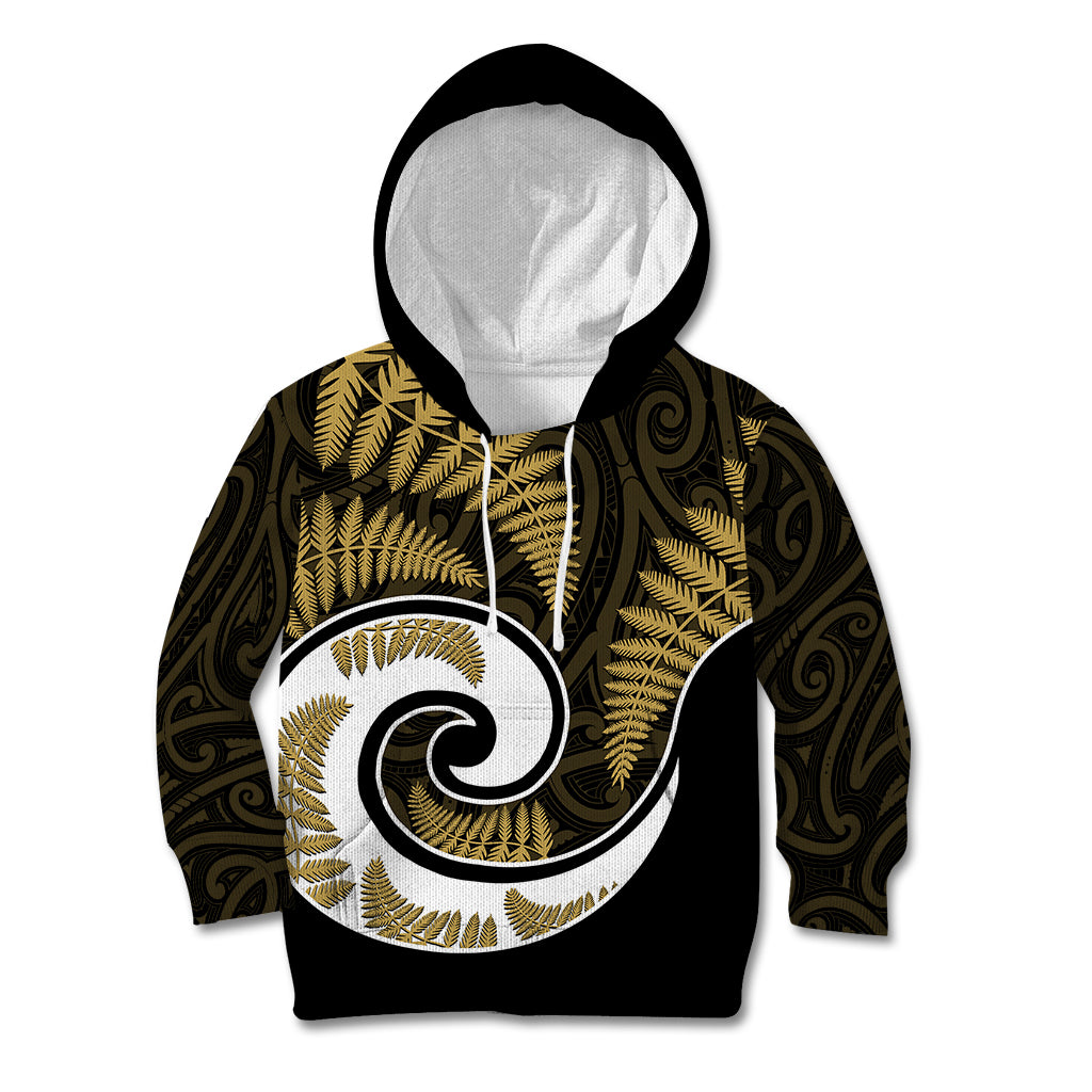 New Zealand Kid Hoodie Maori With Silver Fern Gold - Vibe Hoodie Shop