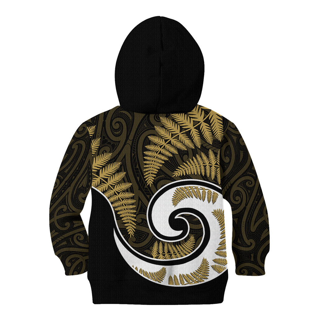 New Zealand Kid Hoodie Maori With Silver Fern Gold - Vibe Hoodie Shop