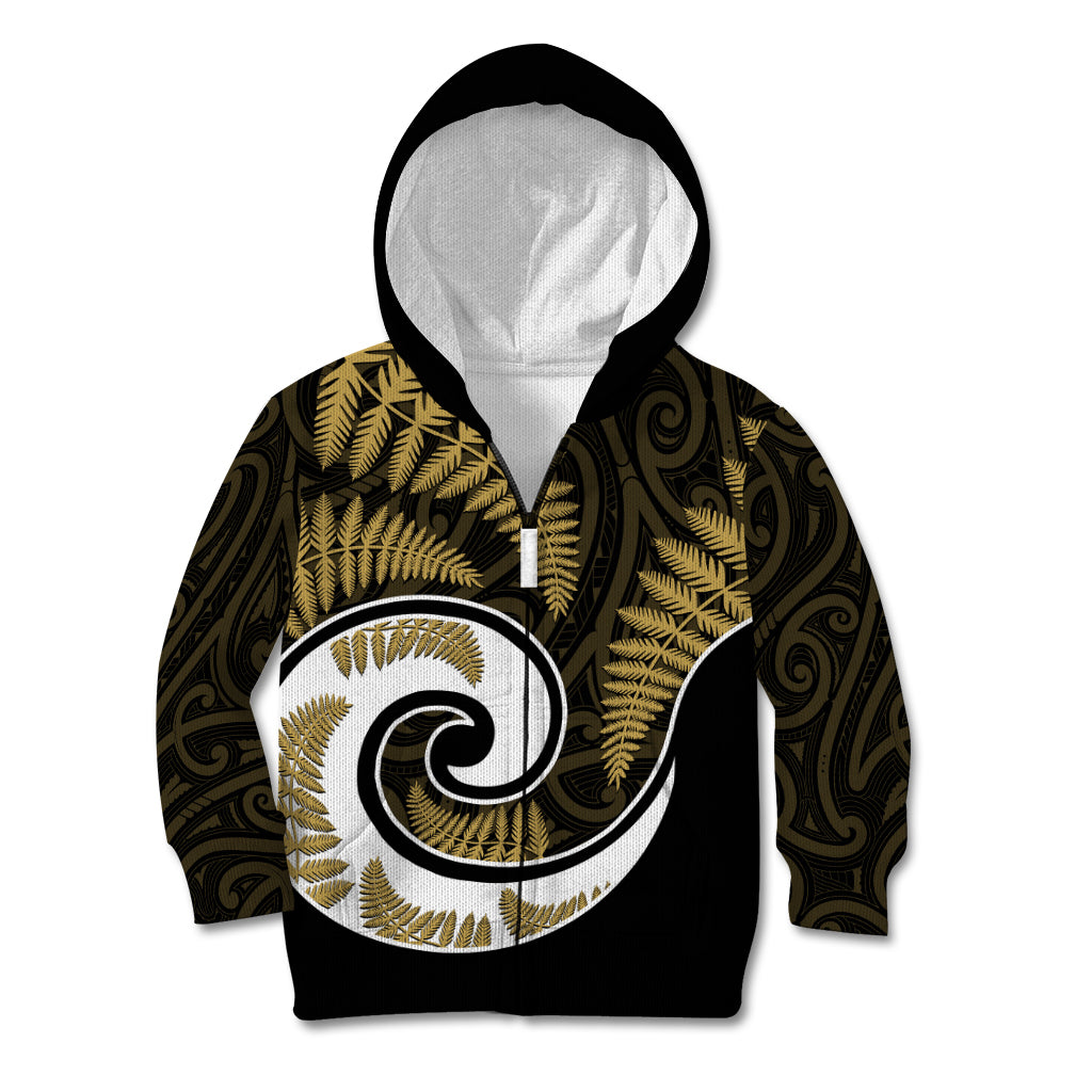 New Zealand Kid Hoodie Maori With Silver Fern Gold - Vibe Hoodie Shop