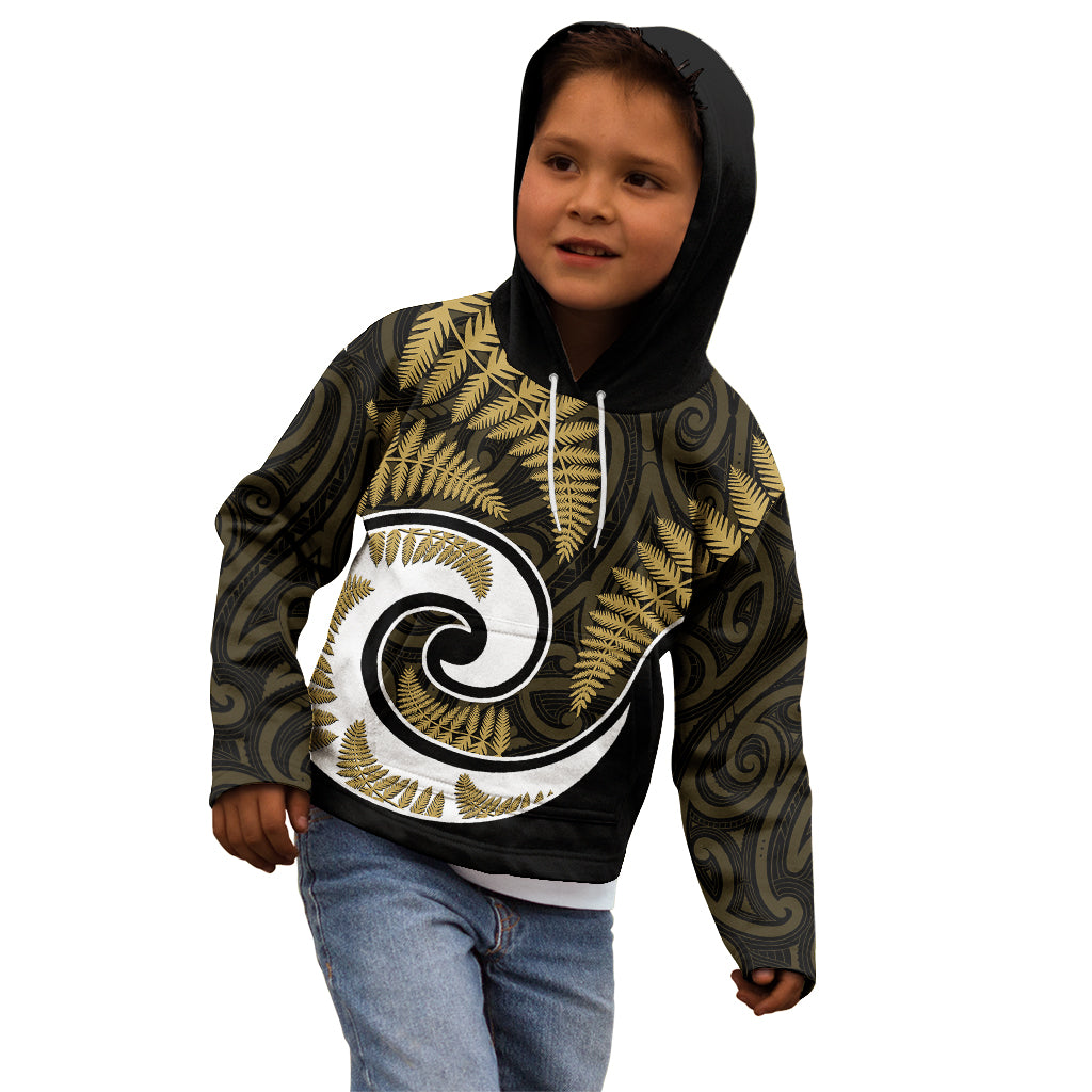 New Zealand Kid Hoodie Maori With Silver Fern Gold - Vibe Hoodie Shop