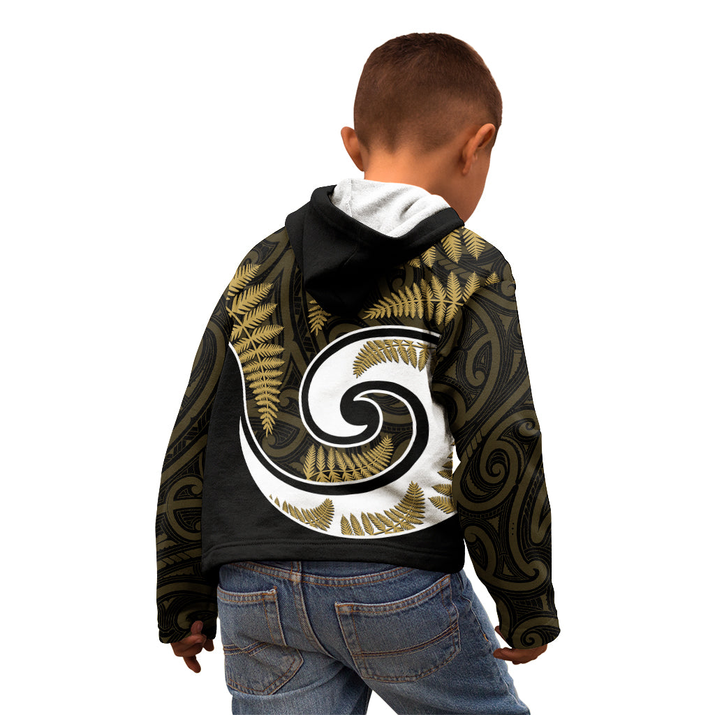 New Zealand Kid Hoodie Maori With Silver Fern Gold - Vibe Hoodie Shop