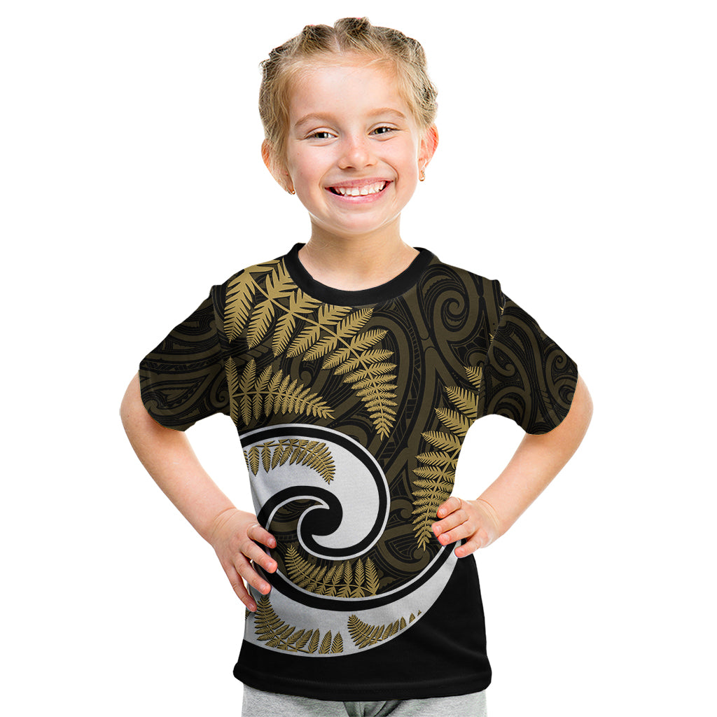 New Zealand Kid T Shirt Maori With Silver Fern Gold - Vibe Hoodie Shop