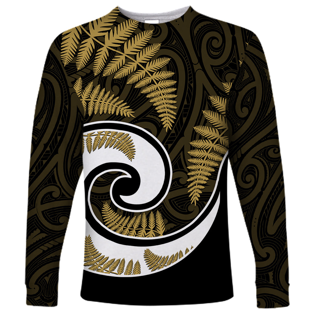 New Zealand Long Sleeve Shirt Maori With Silver Fern Gold - Vibe Hoodie Shop