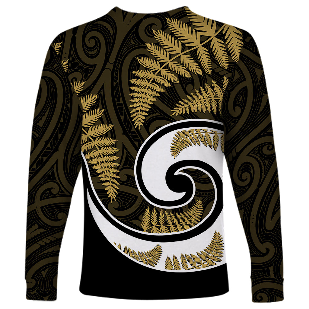 New Zealand Long Sleeve Shirt Maori With Silver Fern Gold - Vibe Hoodie Shop