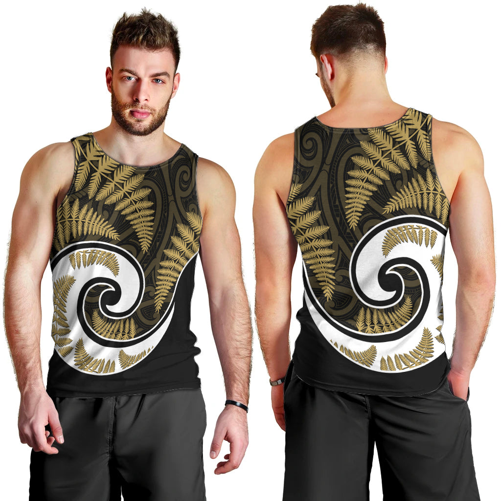 New Zealand Men Tank Top Maori With Silver Fern Gold - Vibe Hoodie Shop