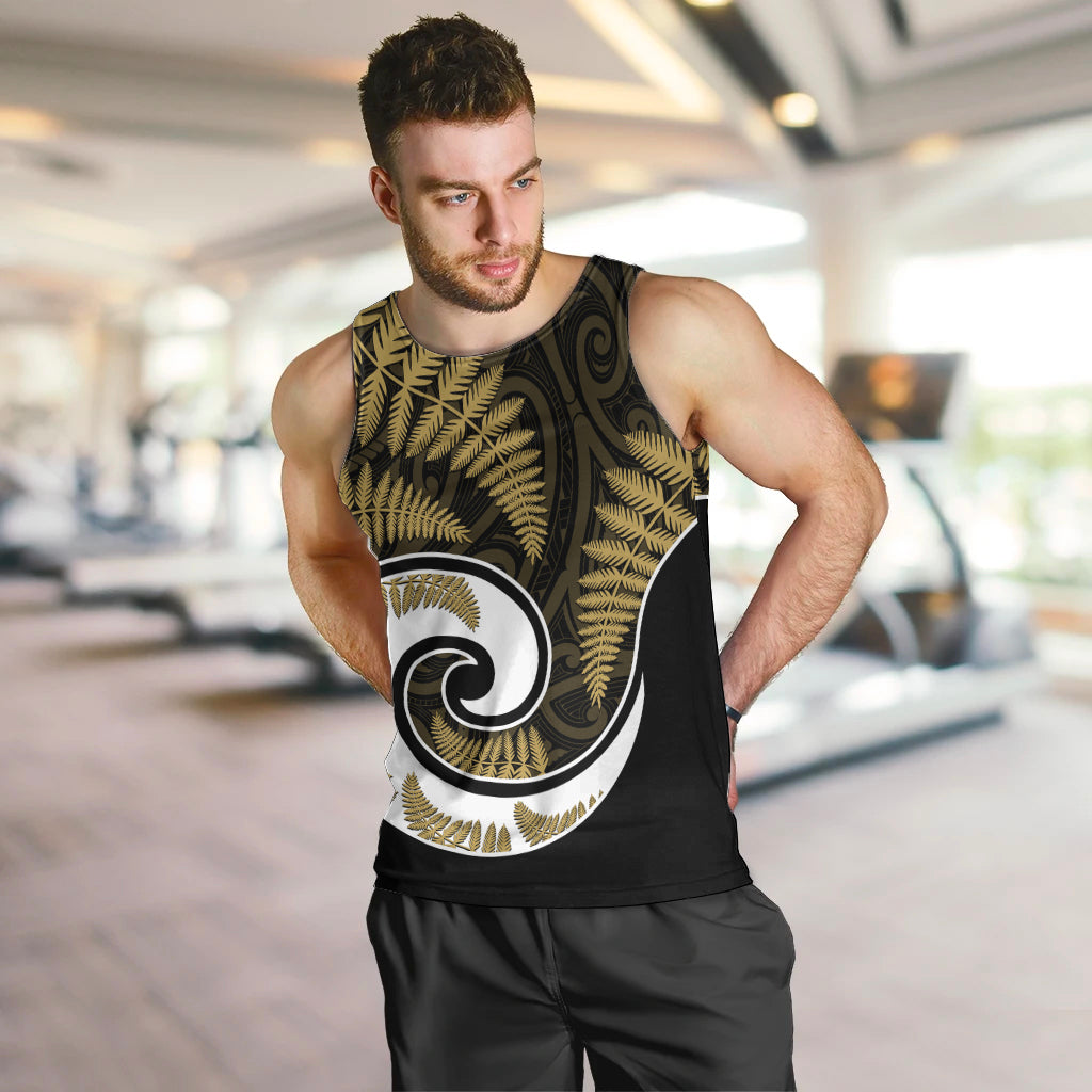 New Zealand Men Tank Top Maori With Silver Fern Gold - Vibe Hoodie Shop