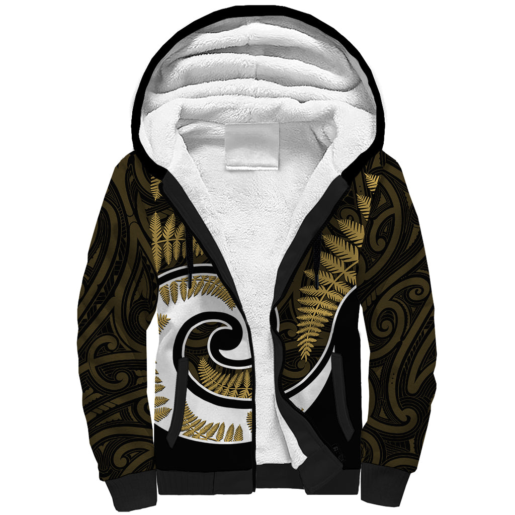 New Zealand Sherpa Hoodie Maori With Silver Fern Gold - Vibe Hoodie Shop