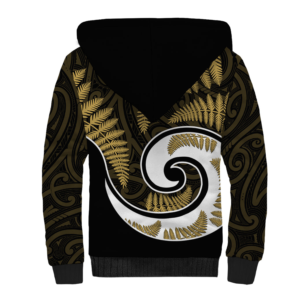 New Zealand Sherpa Hoodie Maori With Silver Fern Gold - Vibe Hoodie Shop