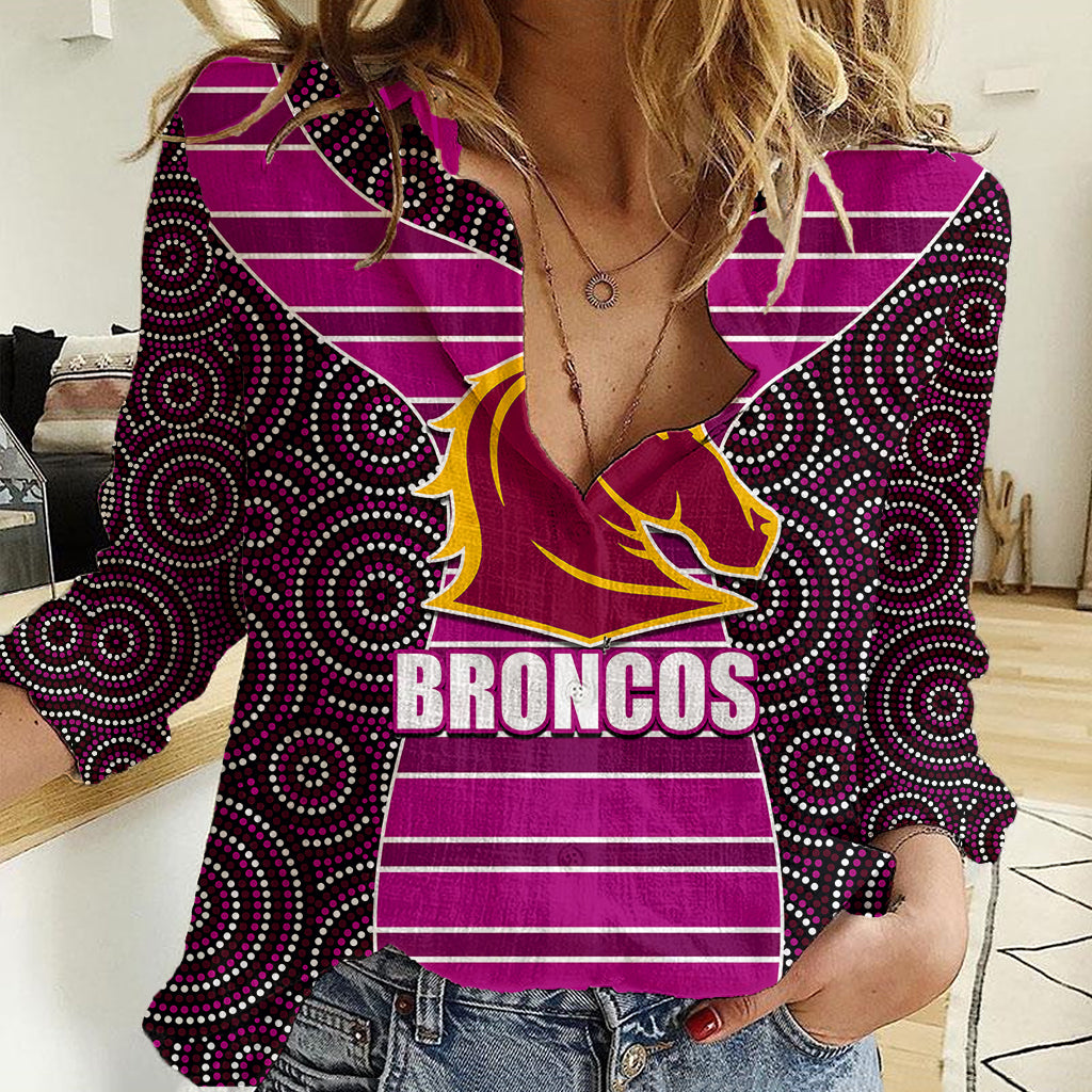 NRL - Boncos Women Casual Shirt Mix Dot Aboriginal Pink Version - Vibe Hoodie Shop