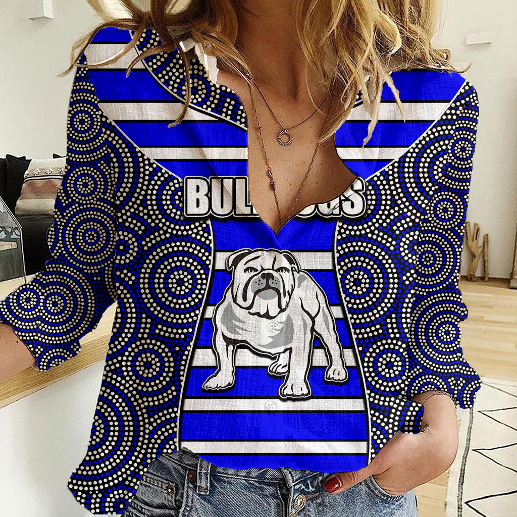 NRL - Bulldogs Women Casual Shirt Mix Dot Aboriginal - Vibe Hoodie Shop