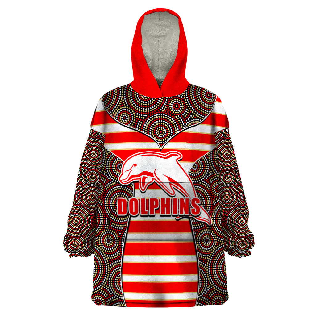 NRL - Dolphins Wearable Blanket Hoodie Mix Dot Aboriginal - Vibe Hoodie Shop