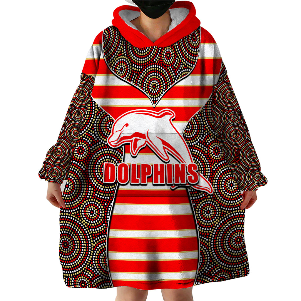 NRL - Dolphins Wearable Blanket Hoodie Mix Dot Aboriginal - Vibe Hoodie Shop