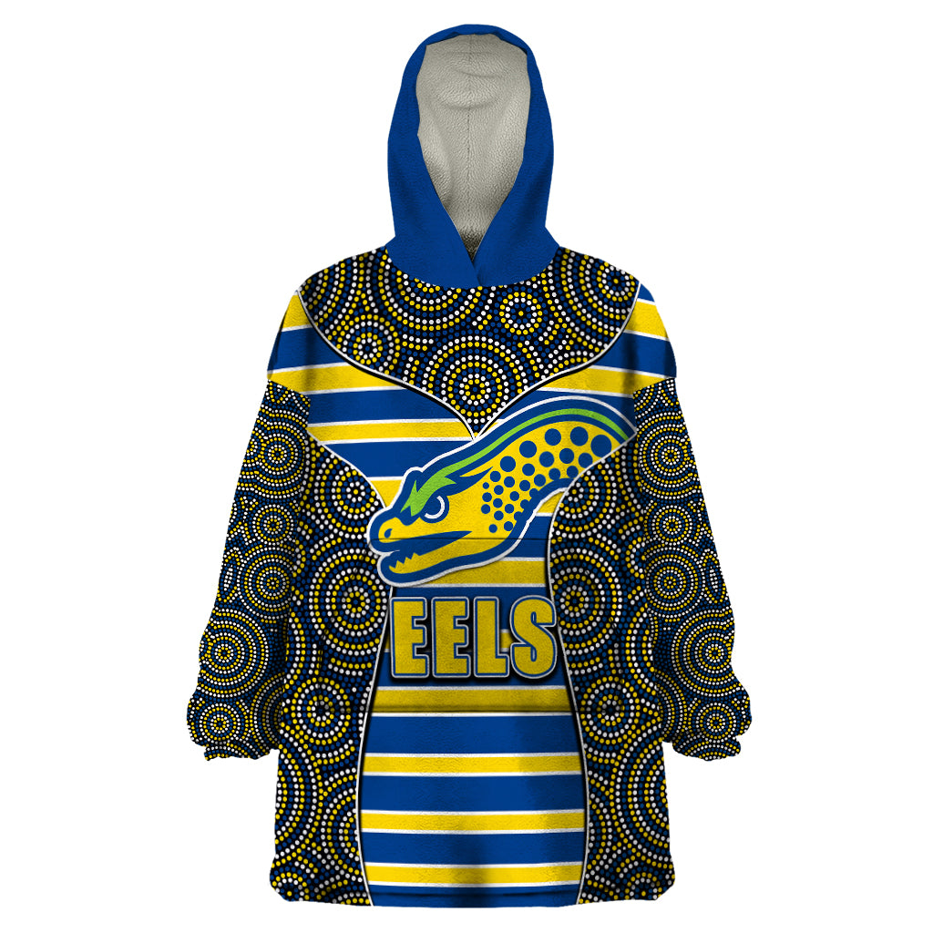 NRL - Eels Wearable Blanket Hoodie Mix Dot Aboriginal - Vibe Hoodie Shop