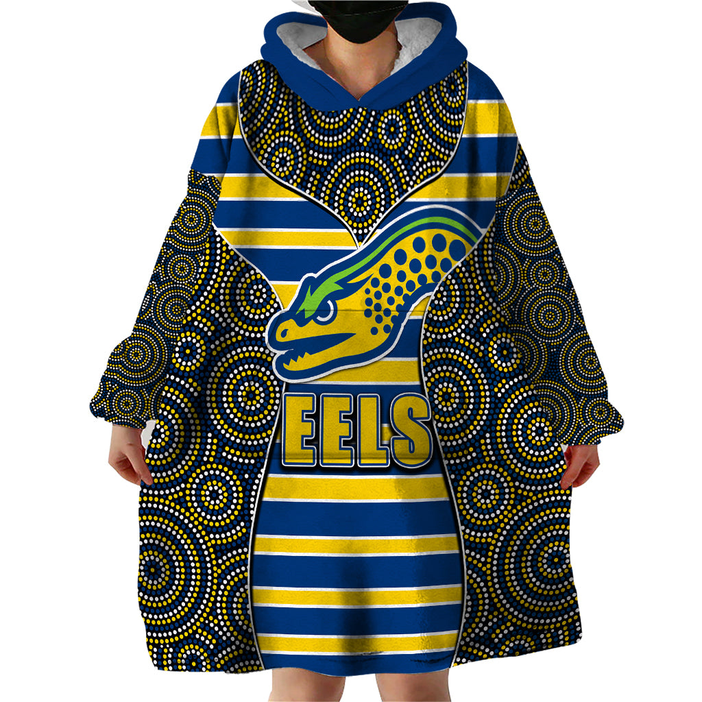 NRL - Eels Wearable Blanket Hoodie Mix Dot Aboriginal - Vibe Hoodie Shop