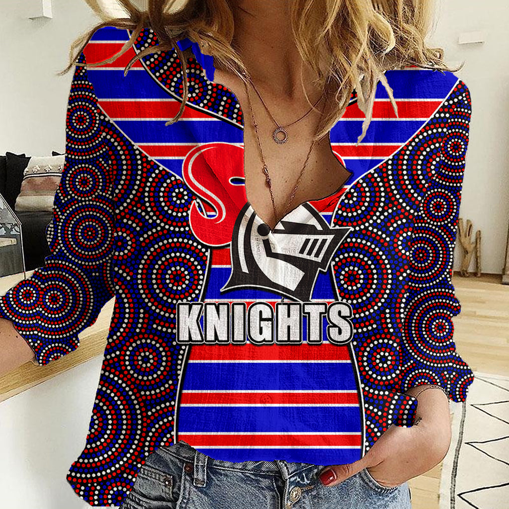 NRL - Knights Women Casual Shirt Mix Dot Aboriginal - Vibe Hoodie Shop