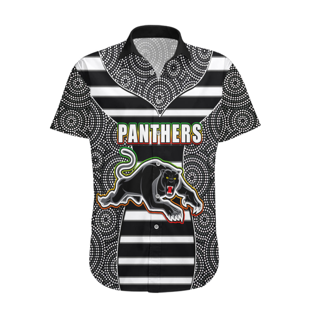 NRL - Panthers Hawaiian Shirt Mix Dot Aboriginal Black Version - Vibe Hoodie Shop