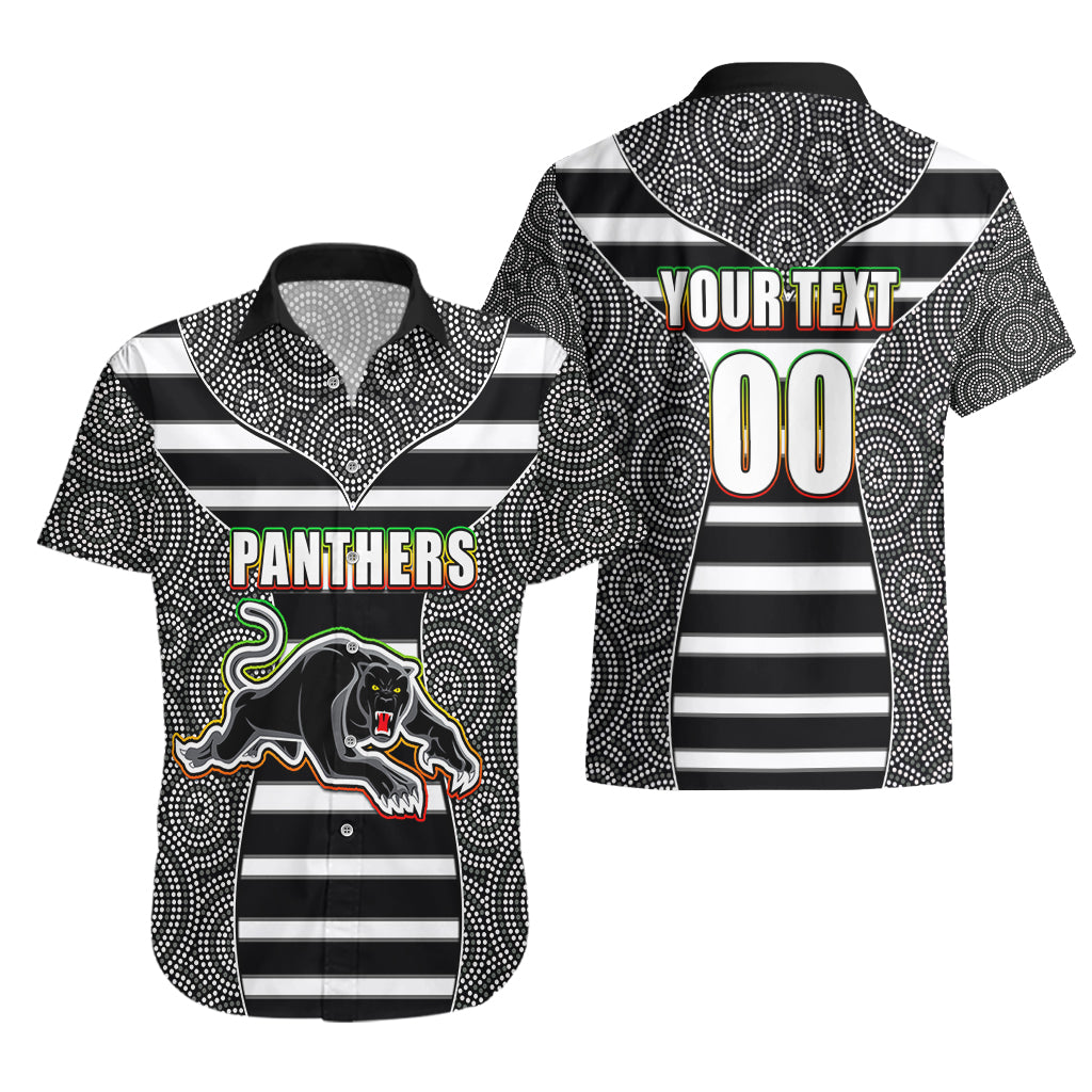 NRL - Panthers Hawaiian Shirt Mix Dot Aboriginal Black Version - Vibe Hoodie Shop