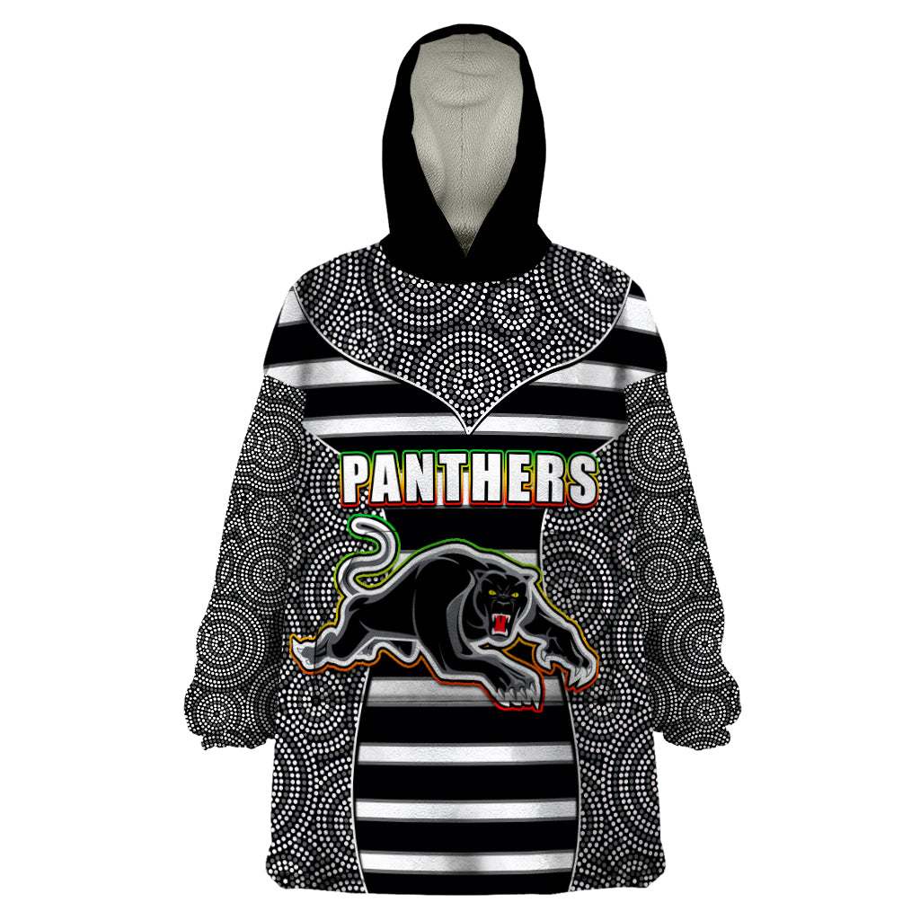 NRL - Panthers Wearable Blanket Hoodie Mix Dot Aboriginal Black Version - Vibe Hoodie Shop