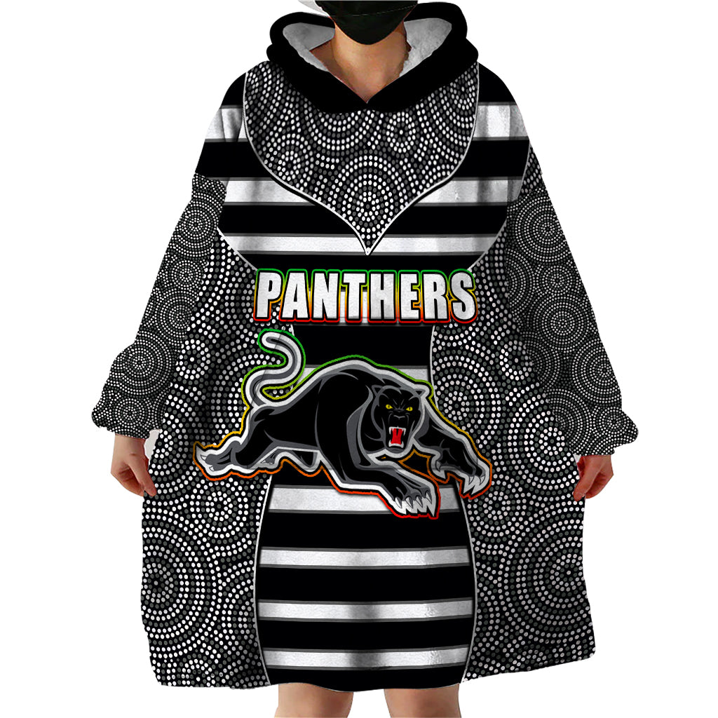 NRL - Panthers Wearable Blanket Hoodie Mix Dot Aboriginal Black Version - Vibe Hoodie Shop