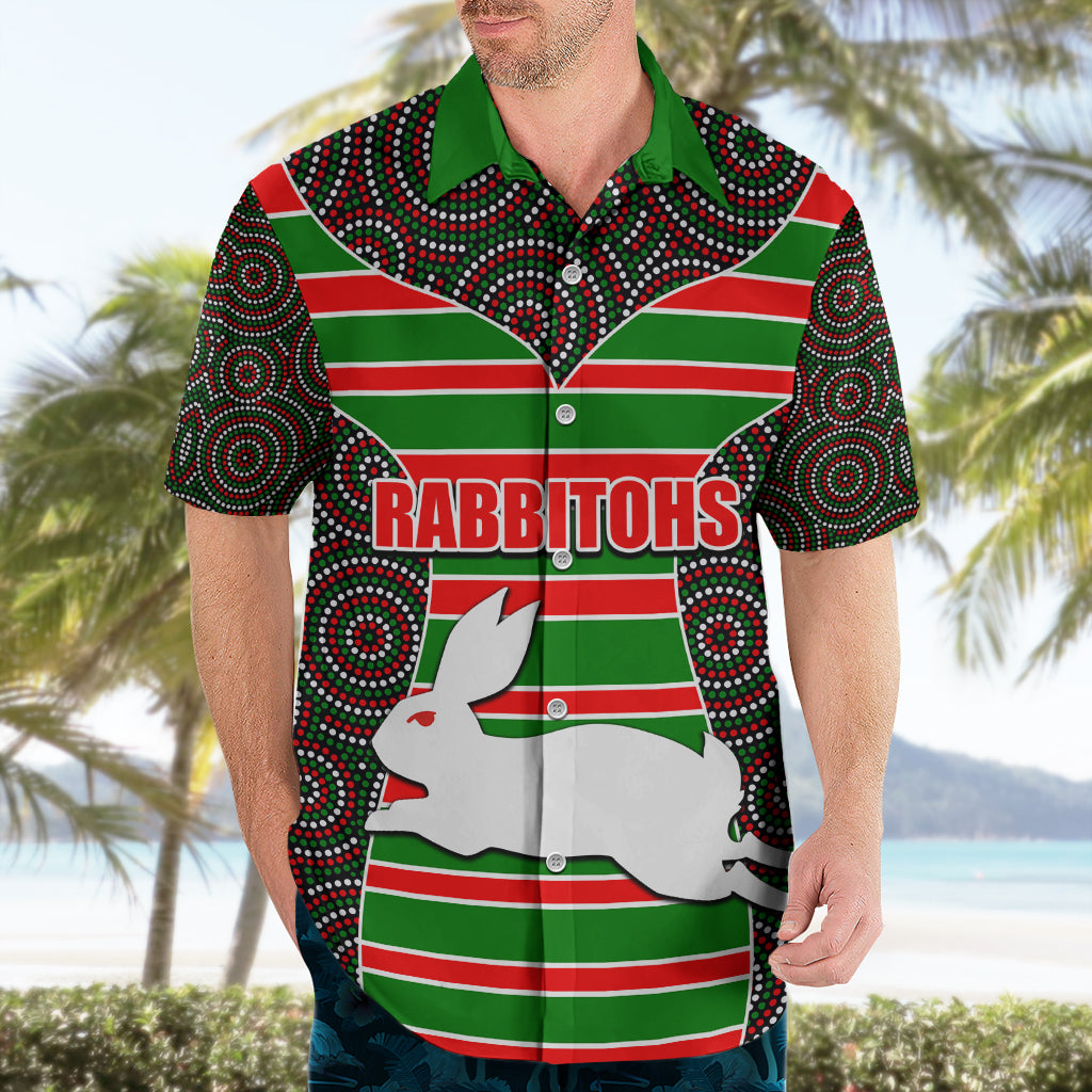 NRL - Rabbitohs Hawaiian Shirt Mix Dot Aboriginal - Vibe Hoodie Shop